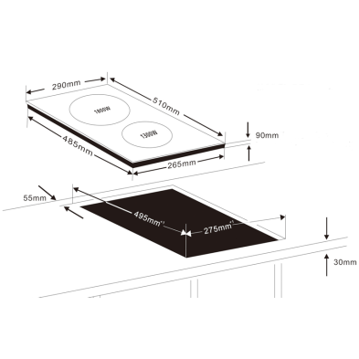 Placa induscción DOBLE 1800W- 25x51