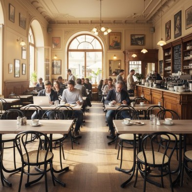 Silla Thonet con asiento plástico crema.