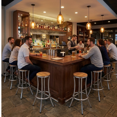 Taburete Atenas de aluminio asiento teka