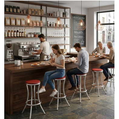 Taburete Atenas asiento Compacto de aluminio.