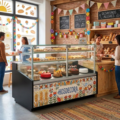 Vitrina pastelera cristal recto abatible y 2 estantes VEPR-10E-10-RC-T