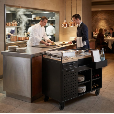 Carro de cocktail de terraza camareros