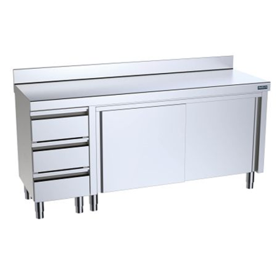 Mesa de cocina almacenamiento vajilla con cajones parte izquierda.