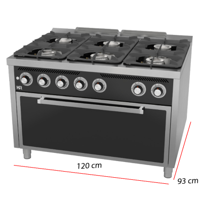 Cocina a gas de 6 fuegos 70.4 Kw horno maxi 11 Kw