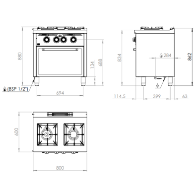 Cocina de 2 fogones a gas 09-C2F600HE