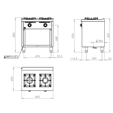 Cocina de 2 fogones a gas 09-C2F600E