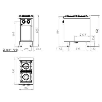 Cocina con 2 fogones a gas 09-C4F900HE