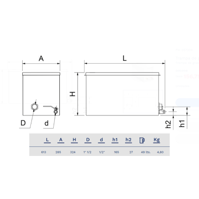 Separador de Grasas Inox 49 Litros. 06-057206