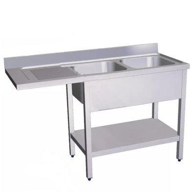 Fregadero con estante para lavavajillas 140 x 55 cm - 2 pozas