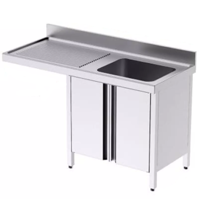Fregadero con hueco lavavajillas y puertas.