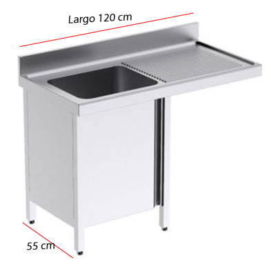 Fregadero en acero con puerta y hueco lavavasos