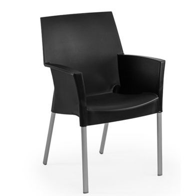 Sillón Marbella apilable color negro con estructura de aluminio.