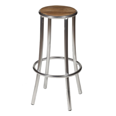 Taburete Mediterráneo Teka con estructura metálica.