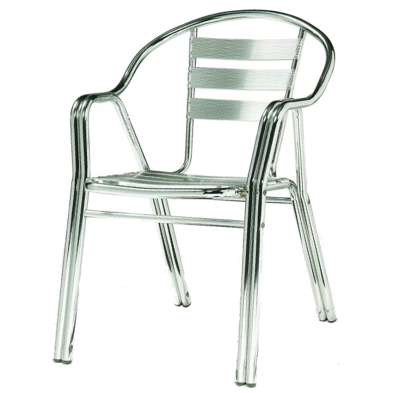 Sillón Salinas apilable con lamas de aluminio.