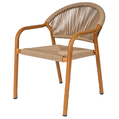 Sillón Tulum de aluminio efecto madera con cuerda sintética.