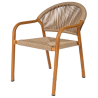 Sillón Tulum de aluminio efecto madera con cuerda sintética.