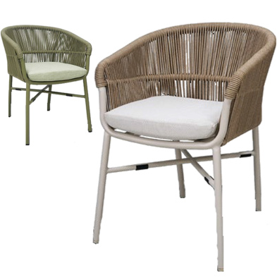 Sillón Vallarta de aluminio con cuerda sintética color caña.