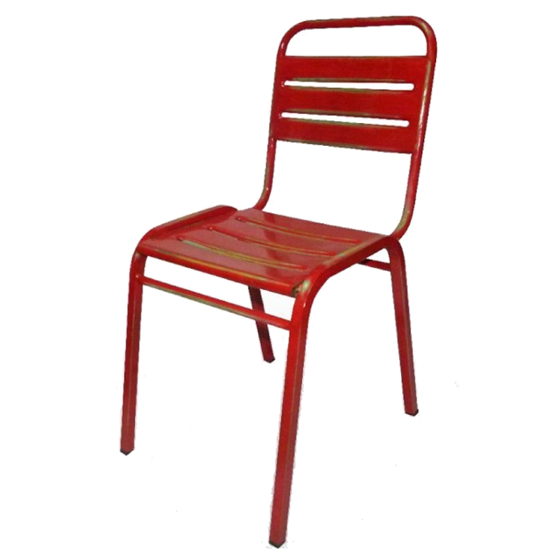 Silla metálica vintage color roja.