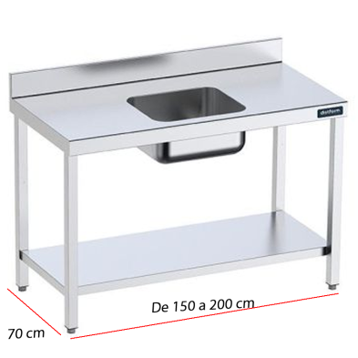Mesa con cubeta central y estante de acero
