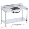 Mesa con cubeta central y estante de acero