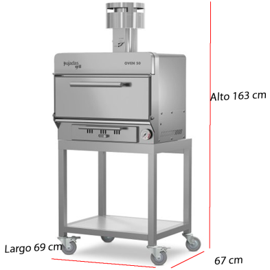 Horno de carbón Oven 50 con parrilla regulable y carro inox