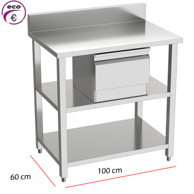 Mueble cafetero largo de acero inoxidable AISI 304 100x60x104 cm