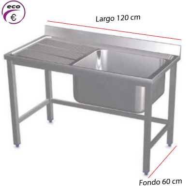 Fregadero industrial de 1 seno con escurridor izquierdo de acero inoxidable