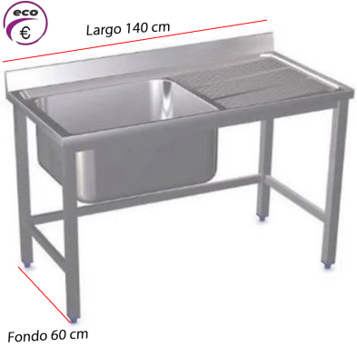 Fregadero industrial 1 seno con escurridor 1400x600 de acero inoxidable