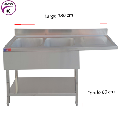 Fregadero industrial con hueco para lavavajillas y balda inferior