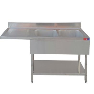 Fregadero industrial con dos senos y balda inferior para cocina profesional