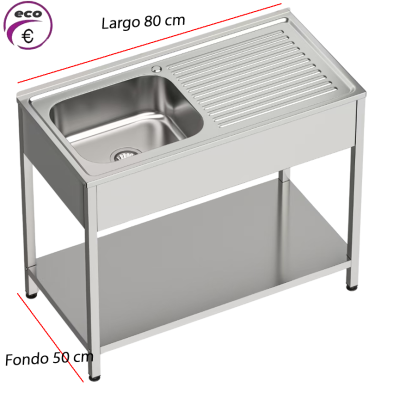 Fregadero de 800x500 con seno y escurridor lateral