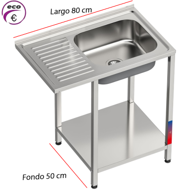 Fregadero industrial 1 seno con escurridor y balda 800x500
