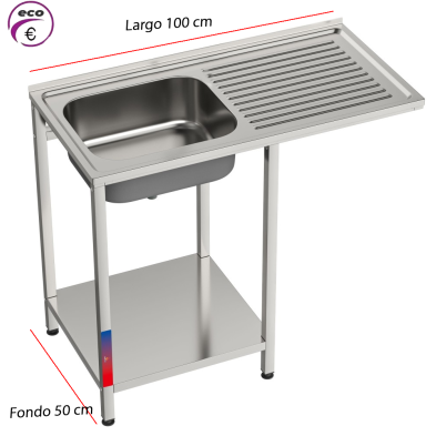 Fregadero industrial 1 seno con escurridor para cocina profesional