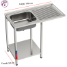 Fregadero industrial 1 seno con escurridor para cocina profesional