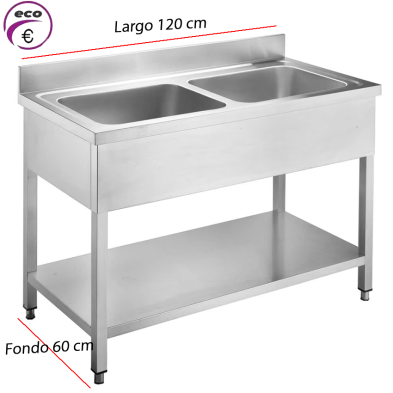 gadero profesional de acero inoxidable con dos cubas 450x450x280