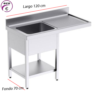 Fregadero profesional AISI 304 con cuba 50x50x25 y escurridor lateral