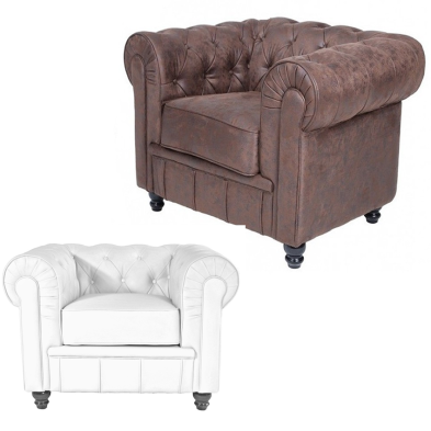 Sillón Chester tapizado en similpiel blanco para interiorismo