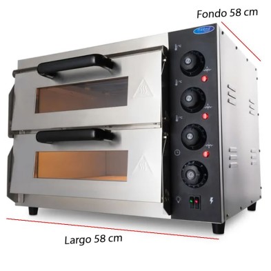 Horno eléctrico profesional para pizza de doble cámara con capacidad para dos pizzas de 40 cm