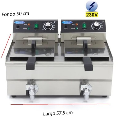 Freidora eléctrica doble de 2 x 10 litros con grifos de vaciado