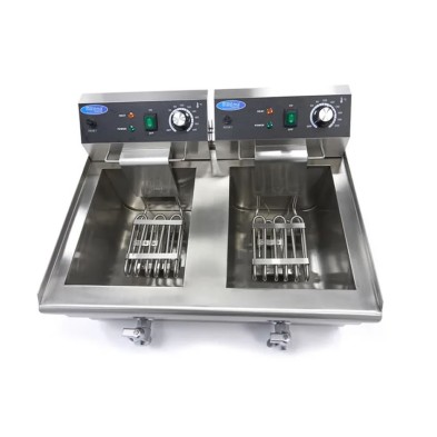 Freidora eléctrica doble de 2 x 10 litros con grifos de vaciado
