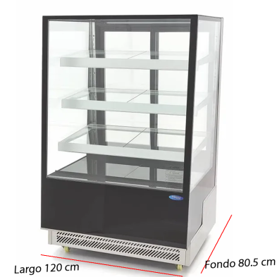 Vitrina refrigerada de pastelería negra de 500 litros con estantes de cristal