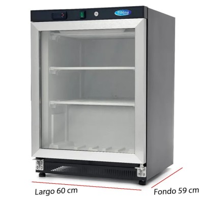 Congelador negro de 200 litros con puerta de cristal