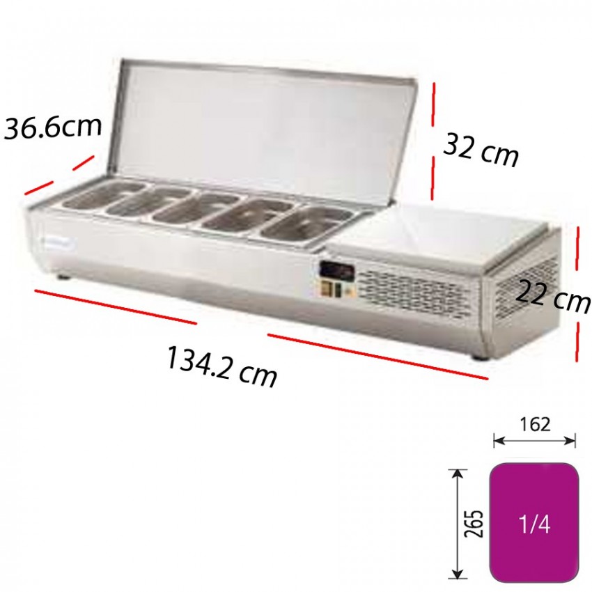 Vitrina Fría de Ingredientes 5- GN1/4- 134x33.6 cm- EIT-135