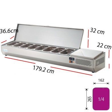 Vitrina Fría de Ingredientes 5- GN1/4- 134x33.6 cm- EIT-135